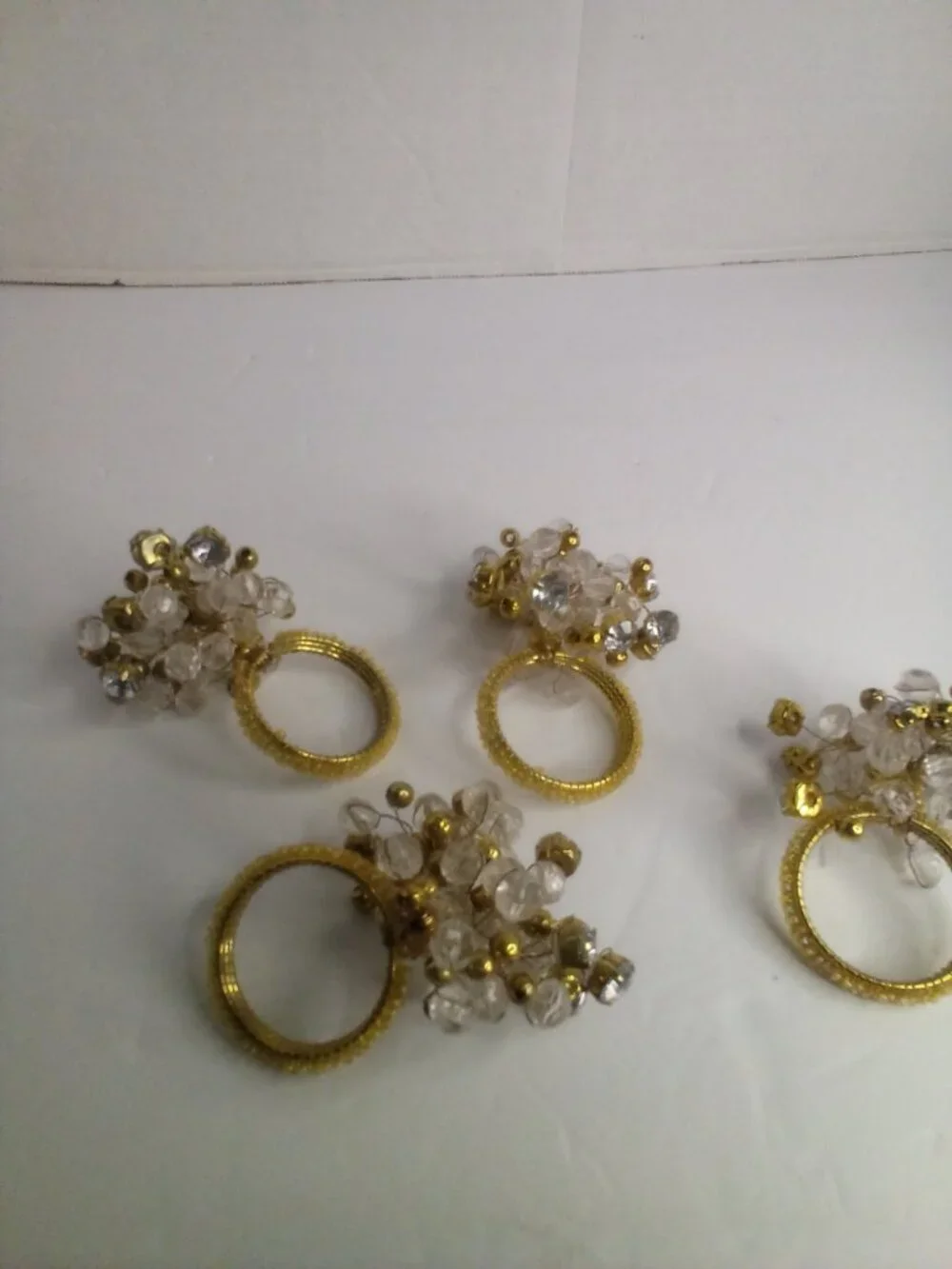 Pier 1 Napkin Rings Lot of 4 Gold Beaded Jeweled 2
